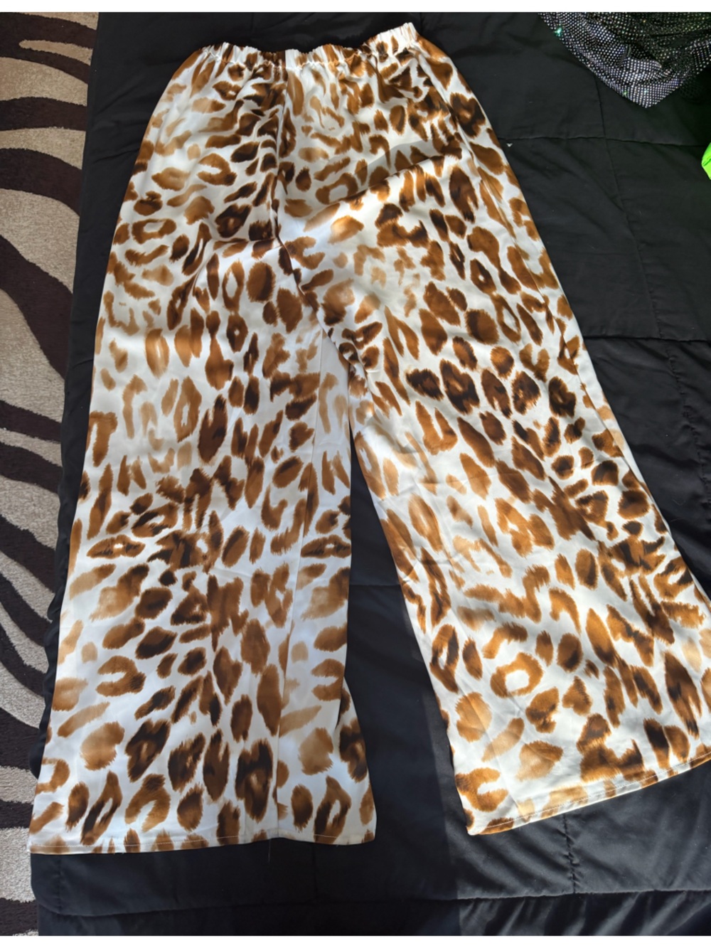 Leopard Print Satin Pants - Brown & Cream